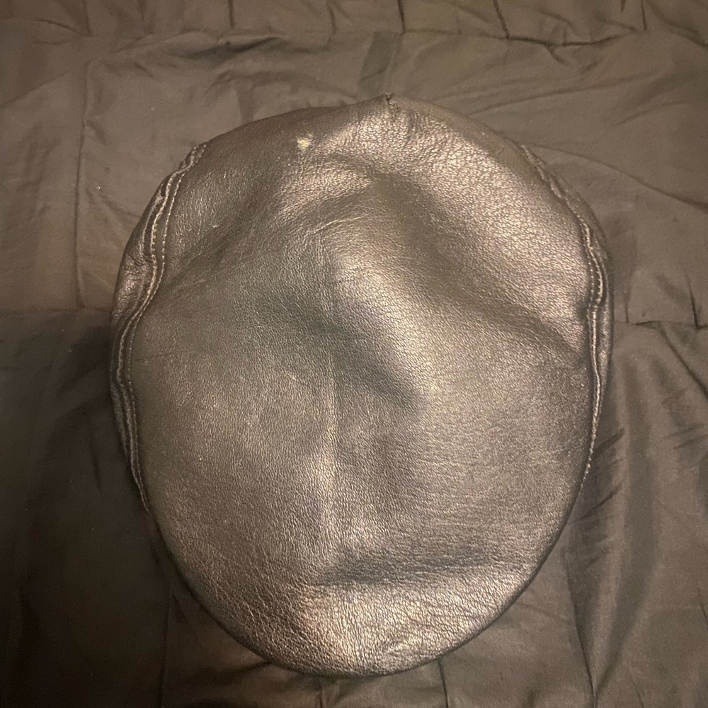 Black Leather Flat Cap
